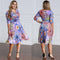 Women Plus Size Dress Colorful Floral Print V Neck Half Sleeve Midi Slim Elegant One-Piece Purple