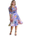 Women Plus Size Dress Colorful Floral Print V Neck Half Sleeve Midi Slim Elegant One-Piece Purple