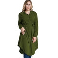 Women Plus Size Shirt Dress Long Sleeve Irregular Hem Belted Solid Casual Tunic Long Blouse Top