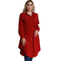 Women Plus Size Shirt Dress Long Sleeve Irregular Hem Belted Solid Casual Tunic Long Blouse Top