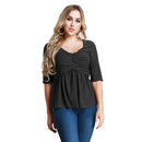 Women T-Shirt Ruched Tunic Sexy Top V-Neck Half Sleeves Autumn Top Solid Slim Casual Tee