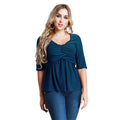 Women T-Shirt Ruched Tunic Sexy Top V-Neck Half Sleeves Autumn Top Solid Slim Casual Tee