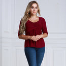 Women T-Shirt Ruched Tunic Sexy Top V-Neck Half Sleeves Autumn Top Solid Slim Casual Tee