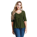 Women T-Shirt Ruched Tunic Sexy Top V-Neck Half Sleeves Autumn Top Solid Slim Casual Tee