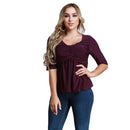 Women T-Shirt Ruched Tunic Sexy Top V-Neck Half Sleeves Autumn Top Solid Slim Casual Tee