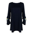 Sexy Women Loose Mini Dress Backless Bandages O-Neck Flare Long Sleeves Elegant Party Dresses