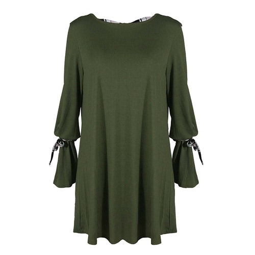 Sexy Women Loose Mini Dress Backless Bandages O-Neck Flare Long Sleeves Elegant Party Dresses