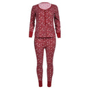 Christmas Women Two-Piece Pajama Set Sleepwear Reindeers Print Polka Dot Long Sleeves Nightwear Red