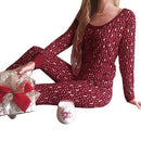 Christmas Women Two-Piece Pajama Set Sleepwear Reindeers Print Polka Dot Long Sleeves Nightwear Red