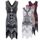 Women Dress Sequined Beading Tassel Fringe V Neck Sleeveless Bodycon Party Clubwear One-Piece