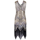 Women Dress Sequined Beading Tassel Fringe V Neck Sleeveless Bodycon Party Clubwear One-Piece