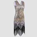 Women Dress Sequined Beading Tassel Fringe V Neck Sleeveless Bodycon Party Clubwear One-Piece