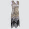 Women Dress Sequined Beading Tassel Fringe V Neck Sleeveless Bodycon Party Clubwear One-Piece