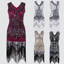 Women Dress Sequined Beading Tassel Fringe V Neck Sleeveless Bodycon Party Clubwear One-Piece