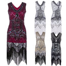 Women Dress Sequined Beading Tassel Fringe V Neck Sleeveless Bodycon Party Clubwear One-Piece