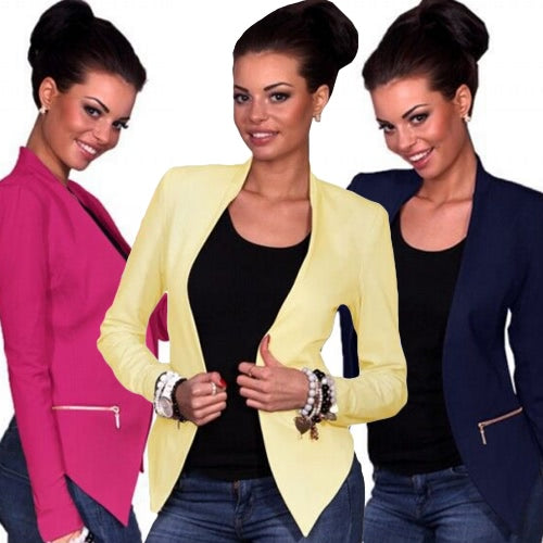 Autumn Spring Business Suit Women Blazer Coat Outwear Long Sleeves High-Low Hem Elegant Jacket