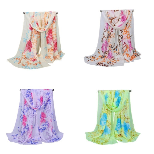 Fashion Women Chiffon Scarf Contrast Floral Print Long Shawl Pashmina