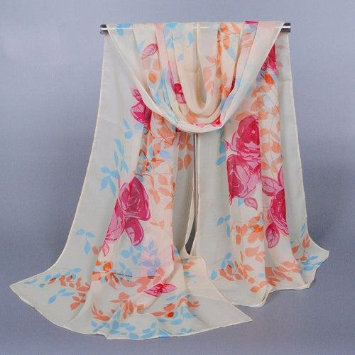 Fashion Women Chiffon Scarf Contrast Floral Print Long Shawl Pashmina