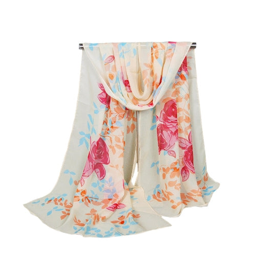 Fashion Women Chiffon Scarf Contrast Floral Print Long Shawl Pashmina