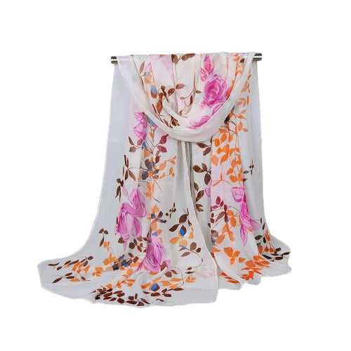 Fashion Women Chiffon Scarf Contrast Floral Print Long Shawl Pashmina