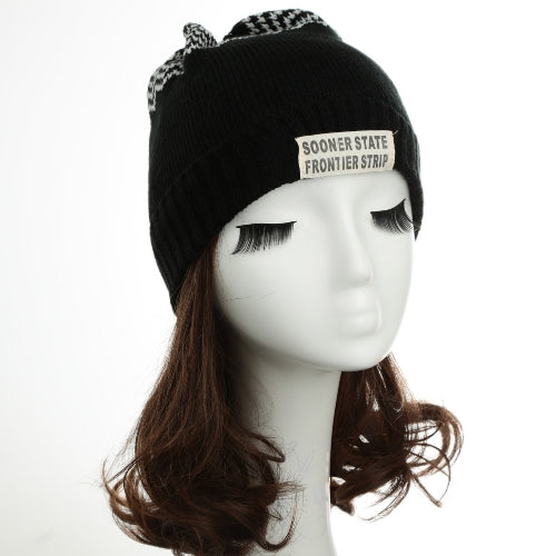 New Women Men Knitted Beanie Hat Letter Wave Stripe Round Top Turn-up Warm Dance Cap