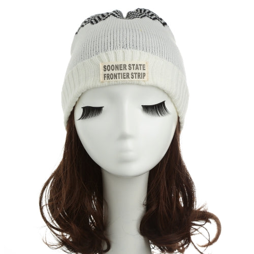 New Women Men Knitted Beanie Hat Letter Wave Stripe Round Top Turn-up Warm Dance Cap