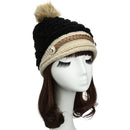 Women Winter Knitted Hat Knit Crochet Faux Fur Pom-Pom Beret Hat Braided Ski Cap