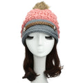 Women Winter Knitted Hat Knit Crochet Faux Fur Pom-Pom Beret Hat Braided Ski Cap