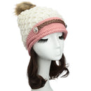 Women Winter Knitted Hat Knit Crochet Faux Fur Pom-Pom Beret Hat Braided Ski Cap