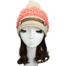 Women Winter Knitted Hat Knit Crochet Faux Fur Pom-Pom Beret Hat Braided Ski Cap