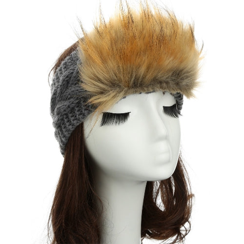 New Women Knitted Headband Faux Fur Trim Elastic Hairband Ear Warmer Hat Headwear