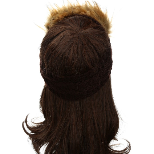 New Women Knitted Headband Faux Fur Trim Elastic Hairband Ear Warmer Hat Headwear