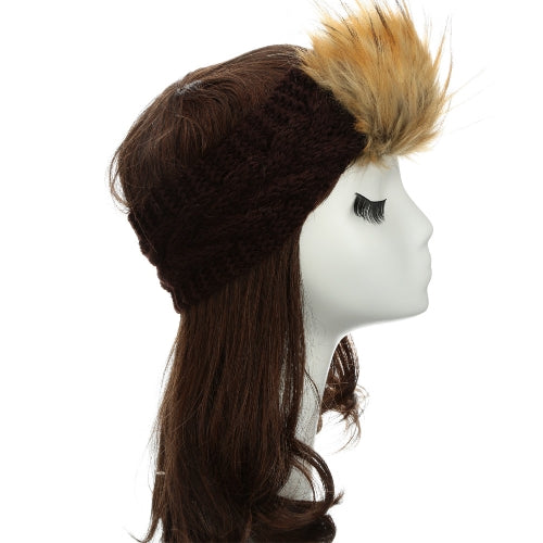 New Women Knitted Headband Faux Fur Trim Elastic Hairband Ear Warmer Hat Headwear