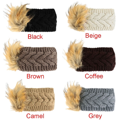 New Women Knitted Headband Faux Fur Trim Elastic Hairband Ear Warmer Hat Headwear