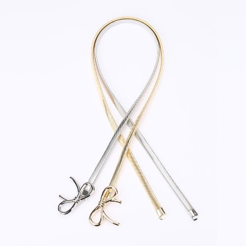 New Fashion Women Belt Bow Clasp Front Stretch Spring Waist Strap Skinny Elastic Waistband Gold/Silver