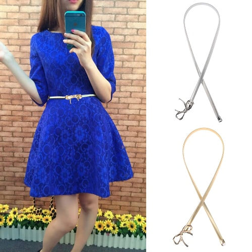 New Fashion Women Belt Bow Clasp Front Stretch Spring Waist Strap Skinny Elastic Waistband Gold/Silver