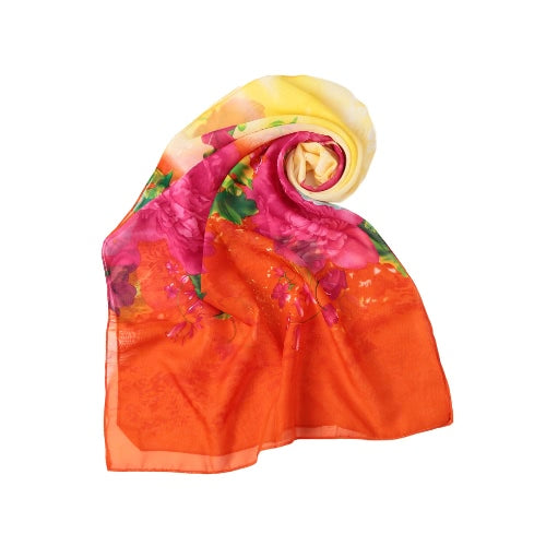 New Fashion Women Chiffon Scarf Colorful Floral Pattern Print Gradient Long Shawl Pashmina Elegant Thin Scarf