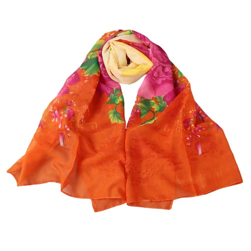 New Fashion Women Chiffon Scarf Colorful Floral Pattern Print Gradient Long Shawl Pashmina Elegant Thin Scarf