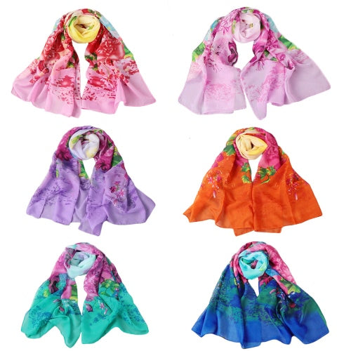 New Fashion Women Chiffon Scarf Colorful Floral Pattern Print Gradient Long Shawl Pashmina Elegant Thin Scarf