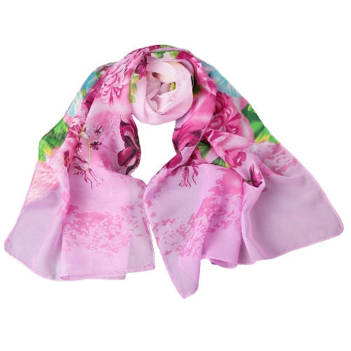 New Fashion Women Chiffon Scarf Colorful Floral Pattern Print Gradient Long Shawl Pashmina Elegant Thin Scarf