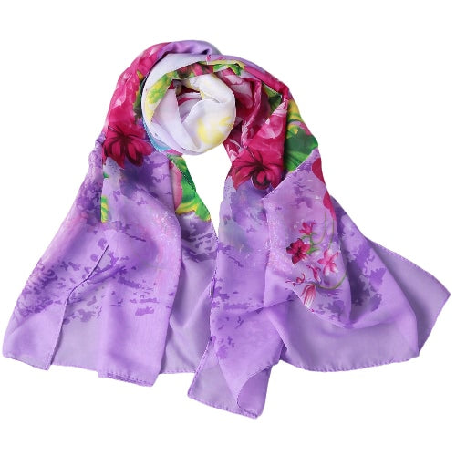 New Fashion Women Chiffon Scarf Colorful Floral Pattern Print Gradient Long Shawl Pashmina Elegant Thin Scarf