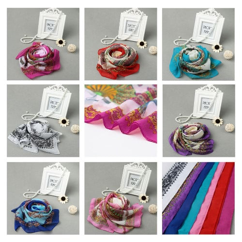 New Fashion Women Chiffon Scarf Folding Fan Floral Print Long Shawl Beach  Pashmina Elegant Thin Scarf