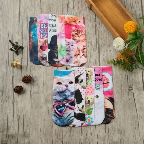 New Fashion Women Socks Cute Cartoon Print Low Cut Ankle Breathable Stretchy Casual Socks