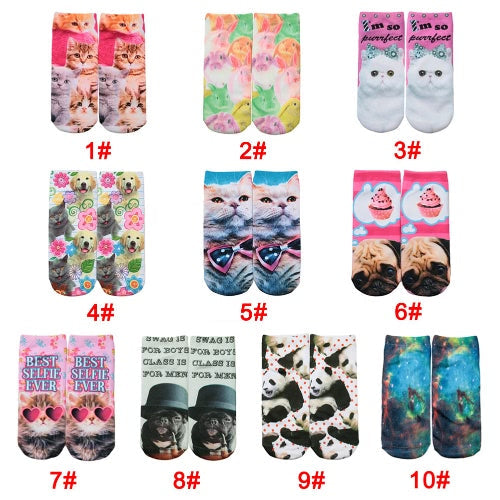 New Fashion Women Socks Cute Cartoon Print Low Cut Ankle Breathable Stretchy Casual Socks