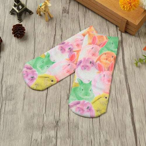 New Fashion Women Socks Cute Cartoon Print Low Cut Ankle Breathable Stretchy Casual Socks