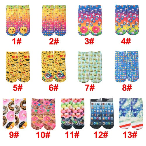 New Fashion Women Socks Cute Print Low Cut Ankle Breathable Stretchy Casual Socks