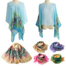 New Fashion Women Scarf Floral Print Two Tiers Beading Long Thin Elegant Pashmina Beach Cover UP Blouse