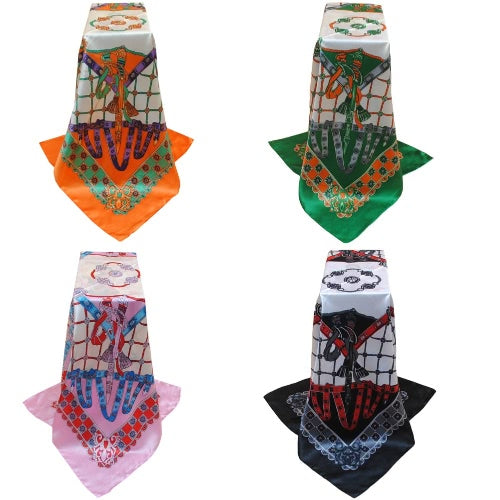 New Vintage Women Scarf Contrast Print Square Design Wraparound Thin shawl Satin Kerchief