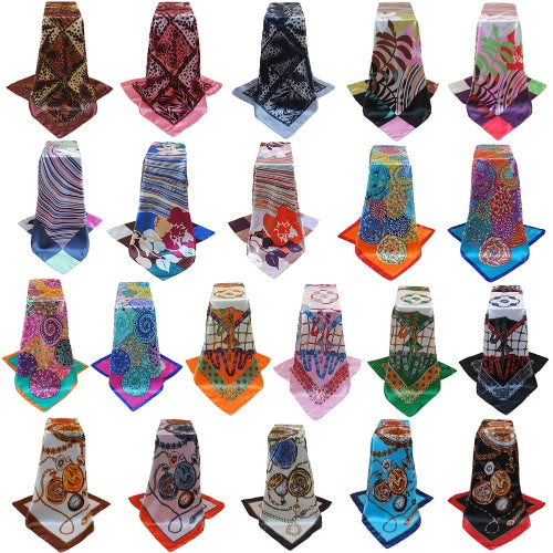 New Vintage Women Scarf Contrast Print Square Design Wraparound Thin shawl Satin Kerchief