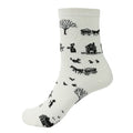 New Fashion Women Ankle Socks Contrast Tree Cartoon Pattern Colorblock Ribbed Cuffs Casual Socks